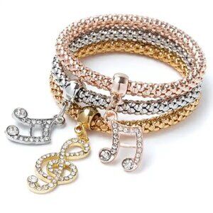 Gold 3 Piece Musical Note Charm Bracelet